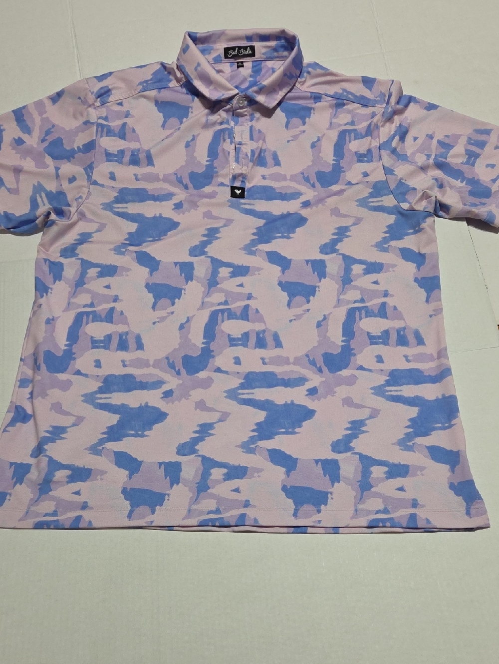 Bad Birdie Lavender and Periwinkle Abstract Polo